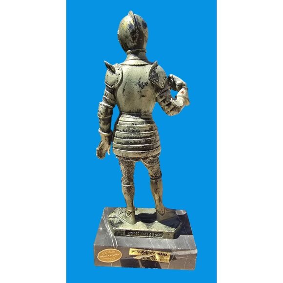 Vintage 1969 Depose Italy Fontanini Pewter Knight Figurine Carrara Marble Base - Picture 2 of 12